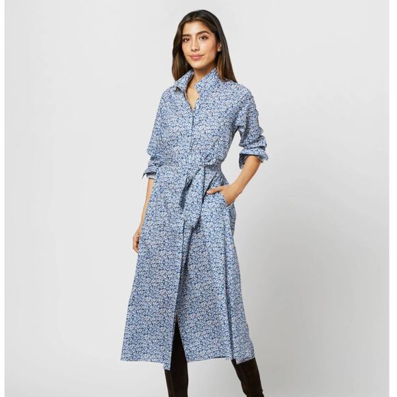 ANN MASHBURN Blue Floral Midi Dress
